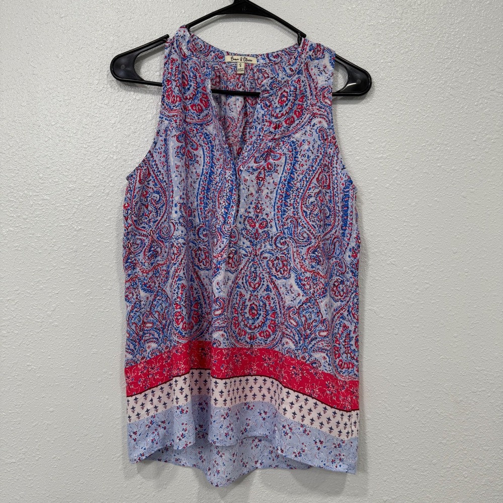 Emma & Olivia Paisley Sleeveless V Neck Tunic Top Blouse Women's Size S